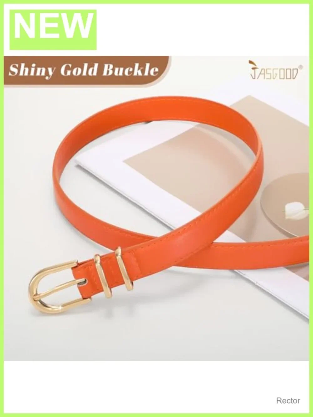 Women's Faux Leather Skinny Belt with Gold Single Prong Buckle
